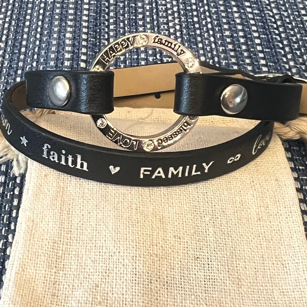 Origami Owl Black Leather Wrap Bracelet with Stamped Inspirational Words.